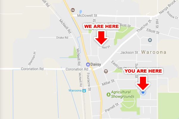Map showing a You Are Here sign and a We Are Here sign