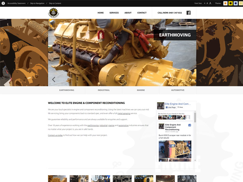 Screenshot of the Elite Engine and Component Reconditioning Website