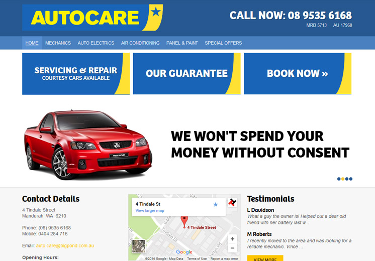 Screenshot of the Autocare Website