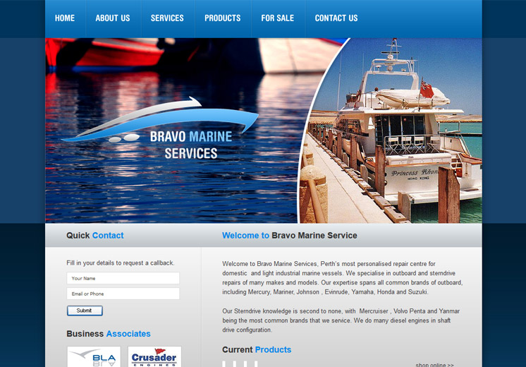 Screenshot of the Bravo Marine Website