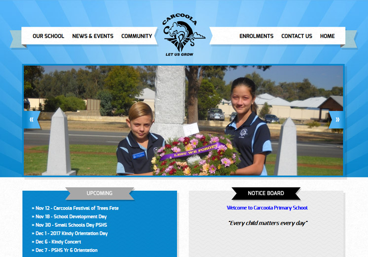 Screenshot of the Carcoola Primary School Website