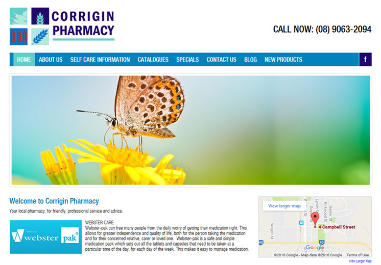 Screenshot of the Corrigin Pharmacy Website