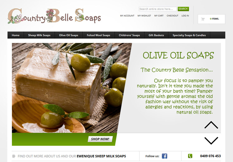 Screenshot of the Country Belle Soaps Website