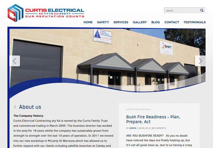Screenshot of the Curtis Electrical Website
