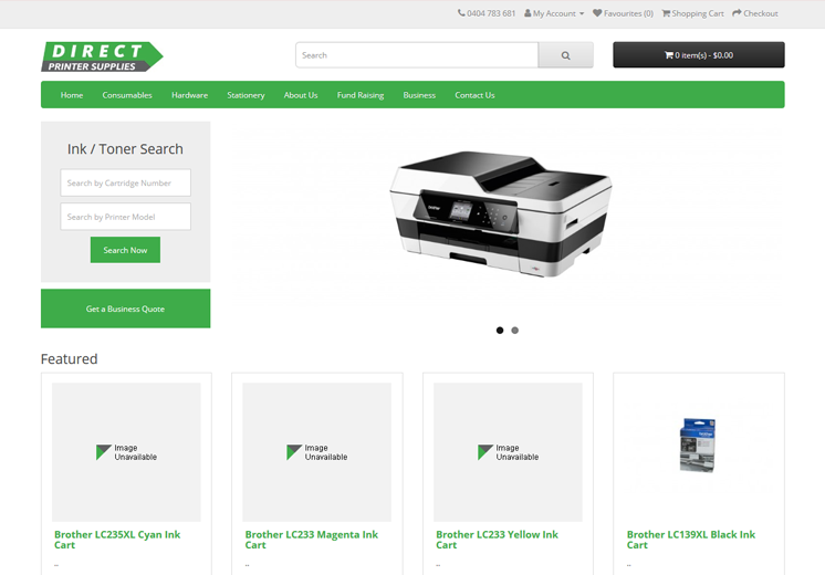 Screenshot of the Direct Printer Supplies Website