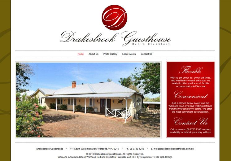 Screenshot of the Drakesbrook Guesthouse Website