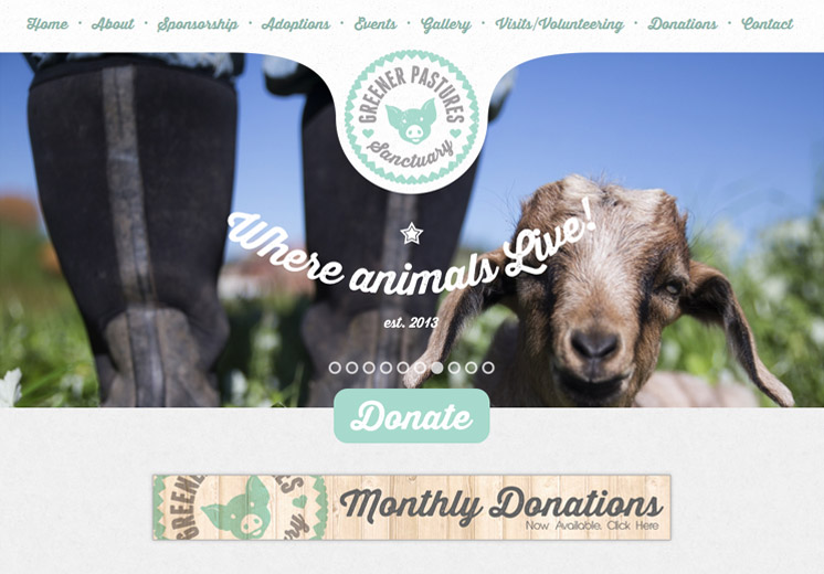 Screenshot of the Greener Pastures Sanctuary Website
