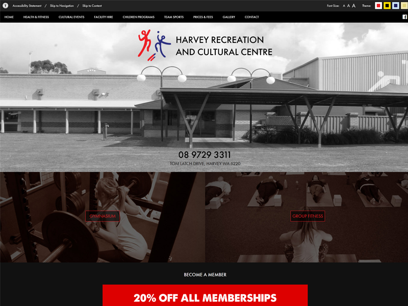 Screenshot of the Harvey Recreation and Cultural Centre Website