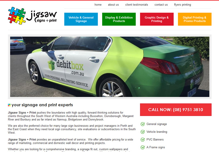 Screenshot of the Jigsaw Signs Website