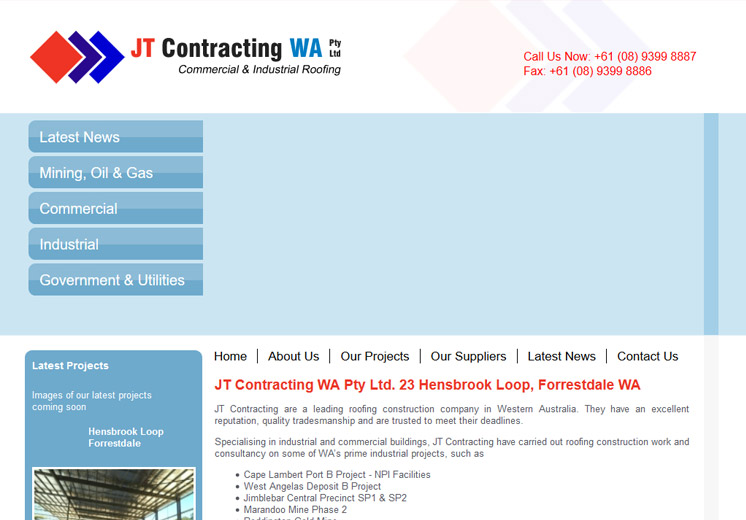 Screenshot of the JT Contracting Website
