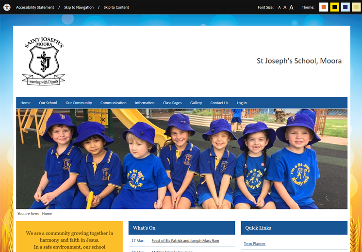 Screenshot of the Moora St Joseph's School Website