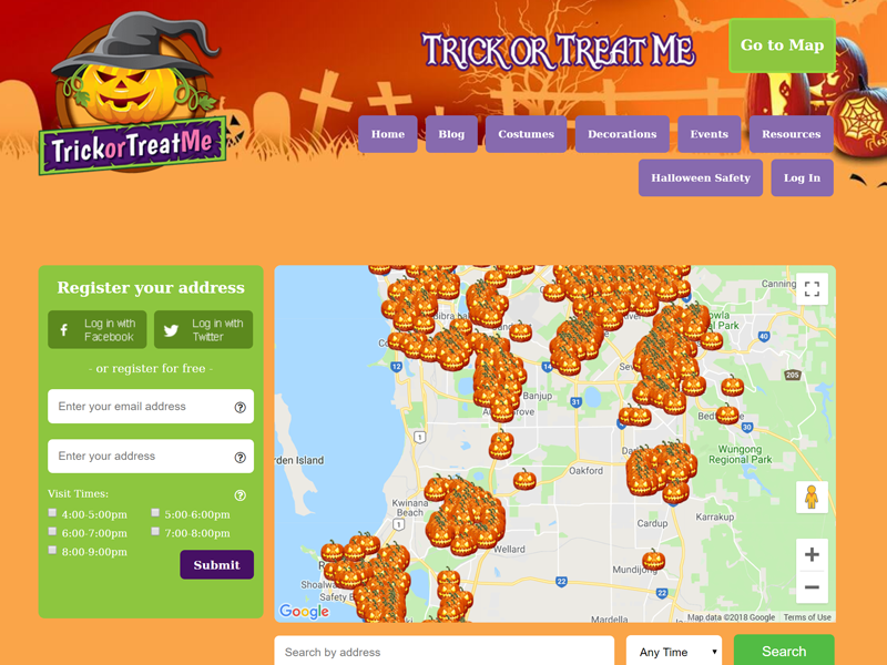 Screenshot of the Trick or Treat Me Website