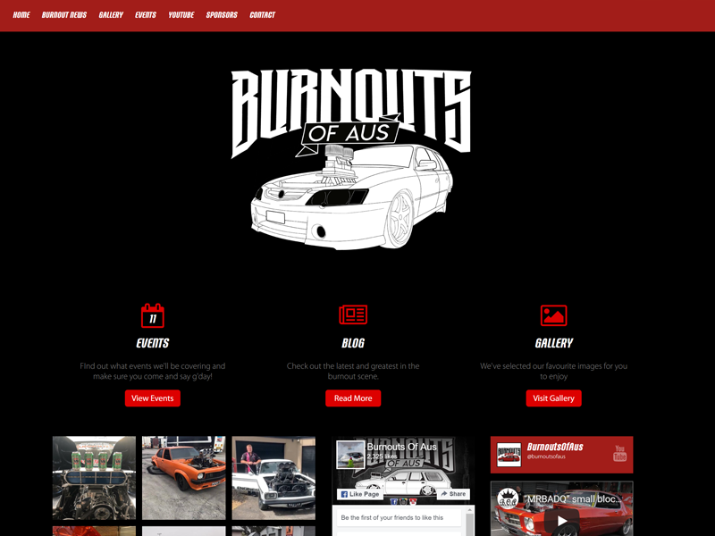 Screenshot of the Burnouts of Aus Website