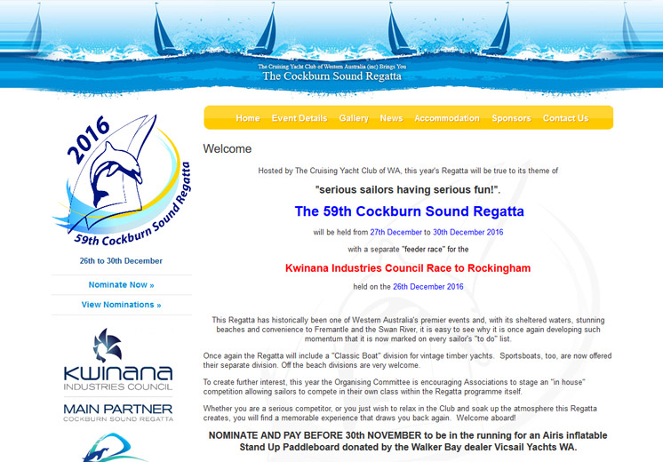 Screenshot of the Cockburn Sound Regatta Website