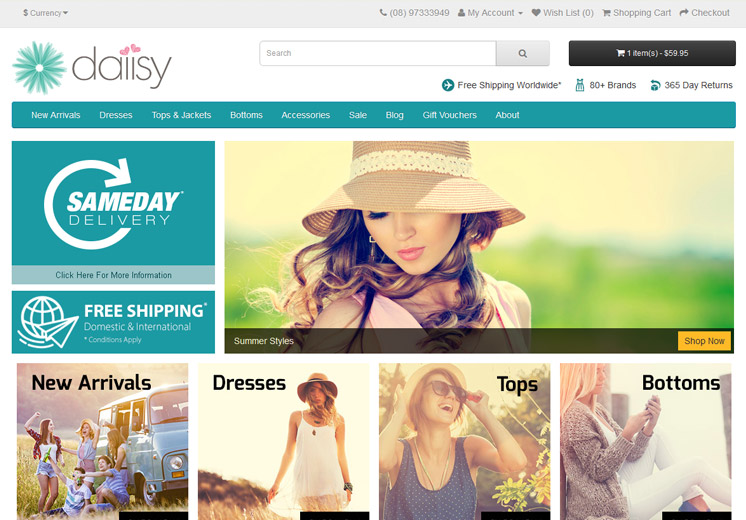 Screenshot of the Daiisy Boutique Website