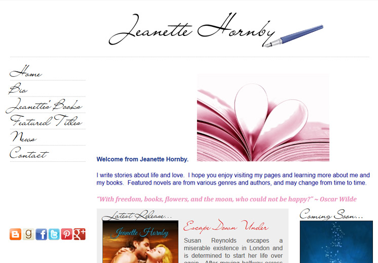 Screenshot of the Jeanette Hornby Website