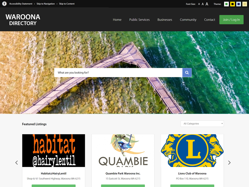 Screenshot of the Waroona Directory Website